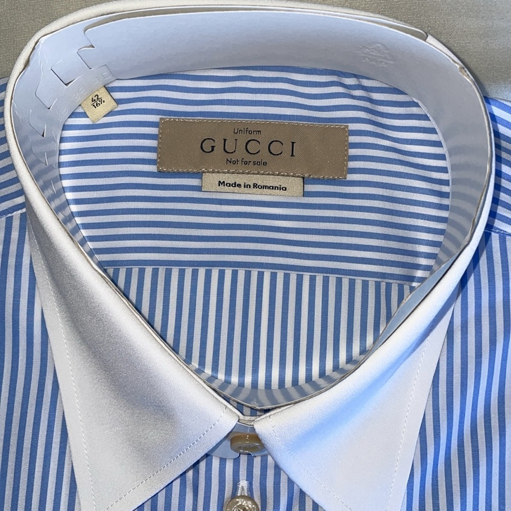 New mens Gucci White & Blue Striped Dress Shirt - Picture 6 of 12